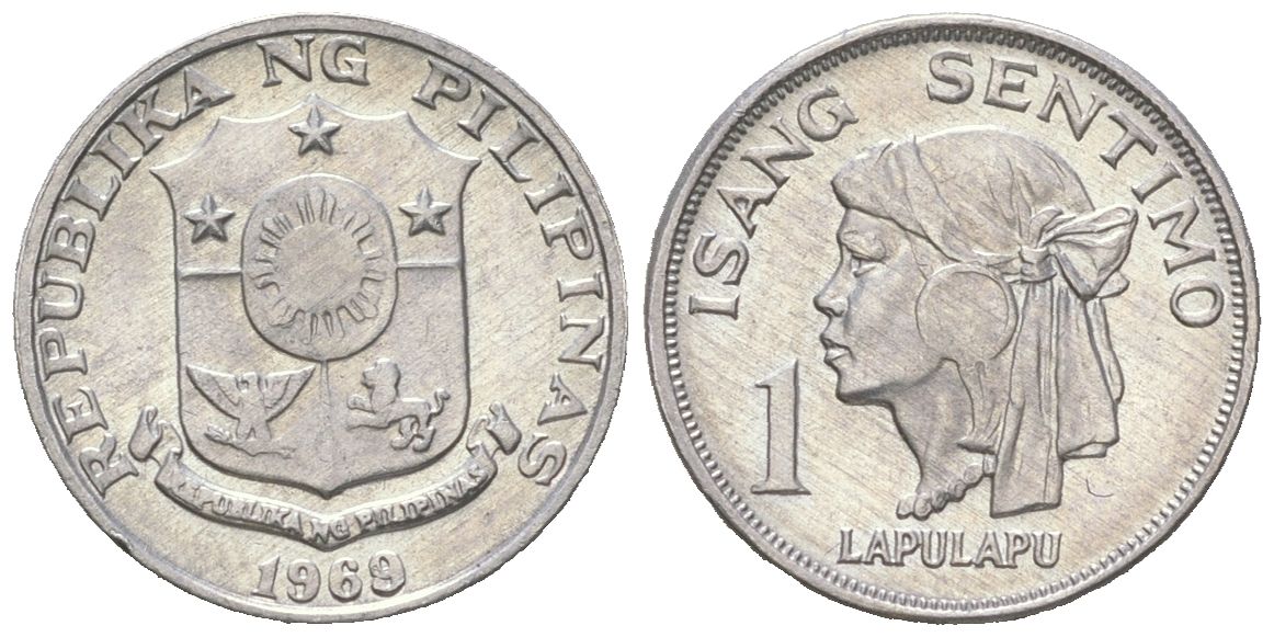 Филиппины 1 сентимо 1969 вождь острова Мактан Лапу-Лапу KM 196 алюминий 4532-358
