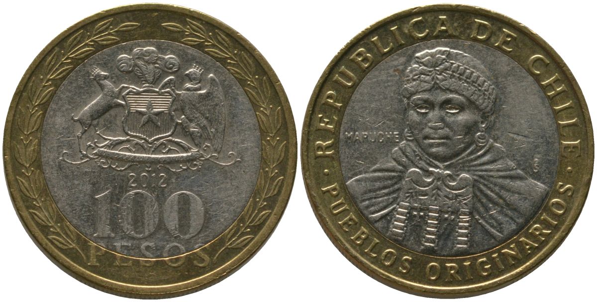 Чили 100 песо 2012 So KM 236, Schon 84 биметалл 4544-237