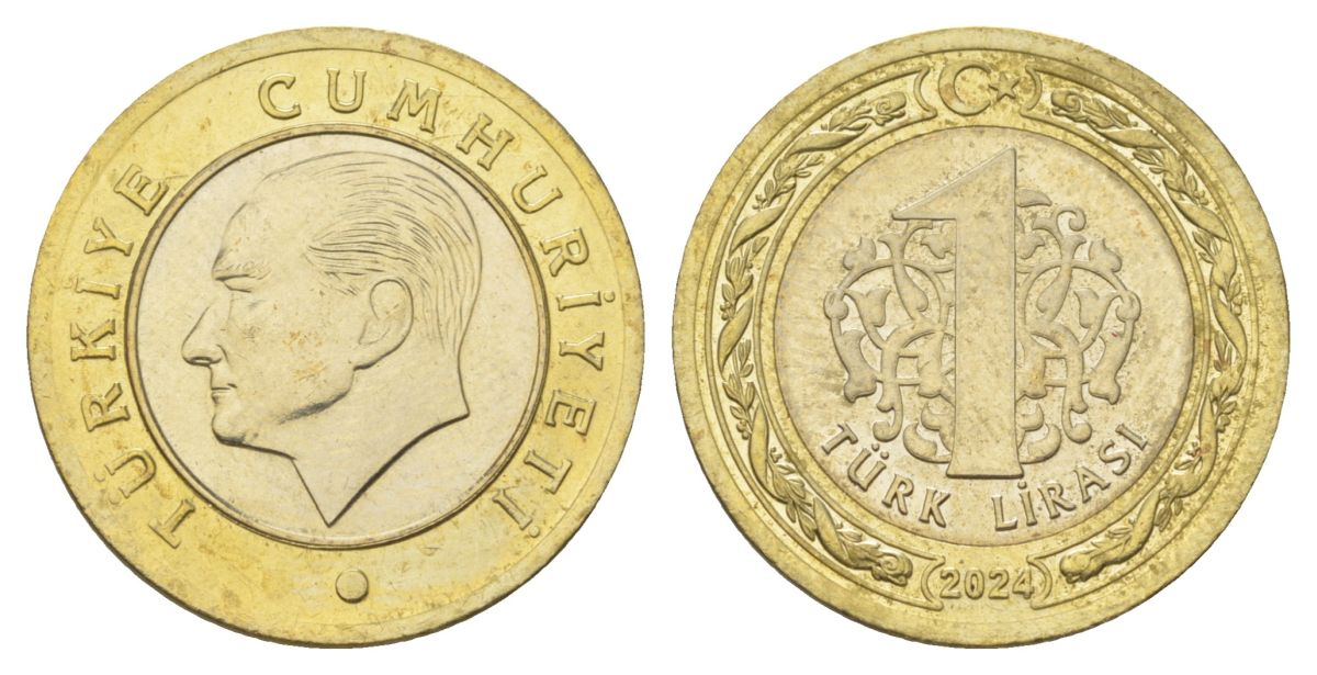 Турция 1 лира 2024 Кемаль Ататюрк KM?1575 биметалл UNC 4390-536