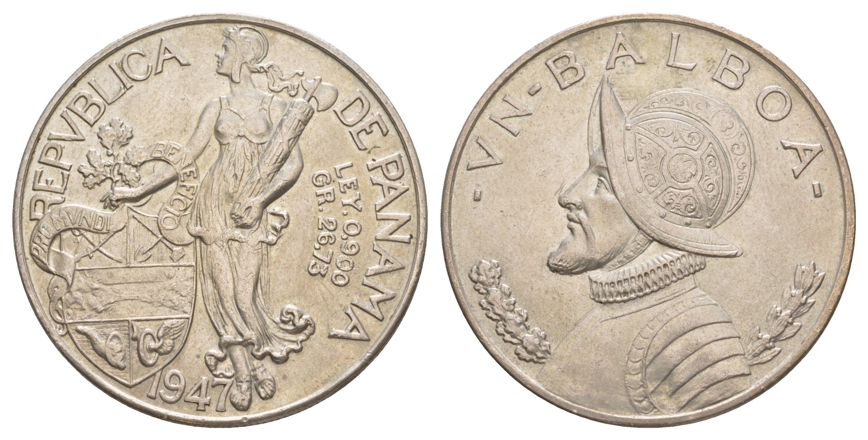 Панама 1 бальбоа 1947 KM 13 серебро aUNC 11-080-14