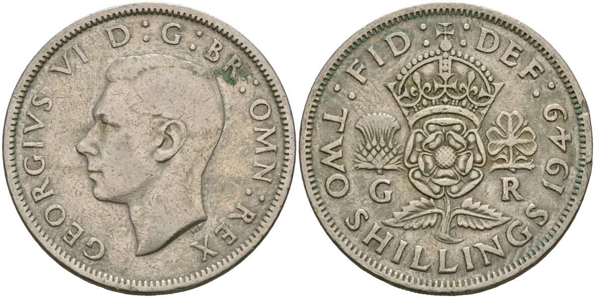 Великобритания 2 шиллинга (флорин) 1949 Георг VI (1936-1952) KM 878, Spink 4107 медно-никель 4137-544