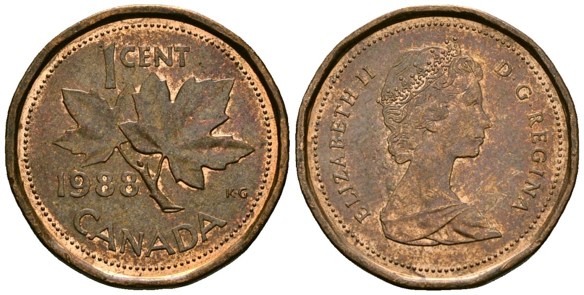 Канада 1 цент 1988 Елизавета II (1953-), кленовый лист KM 132 бронза 4173-1165