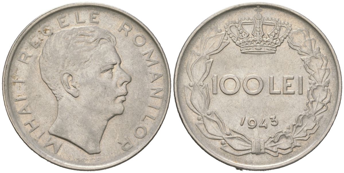 Румыния 100 леев 1943 Михай I (1940-1947) KM 64 сталь плакированная никелем aUNC 4616-852