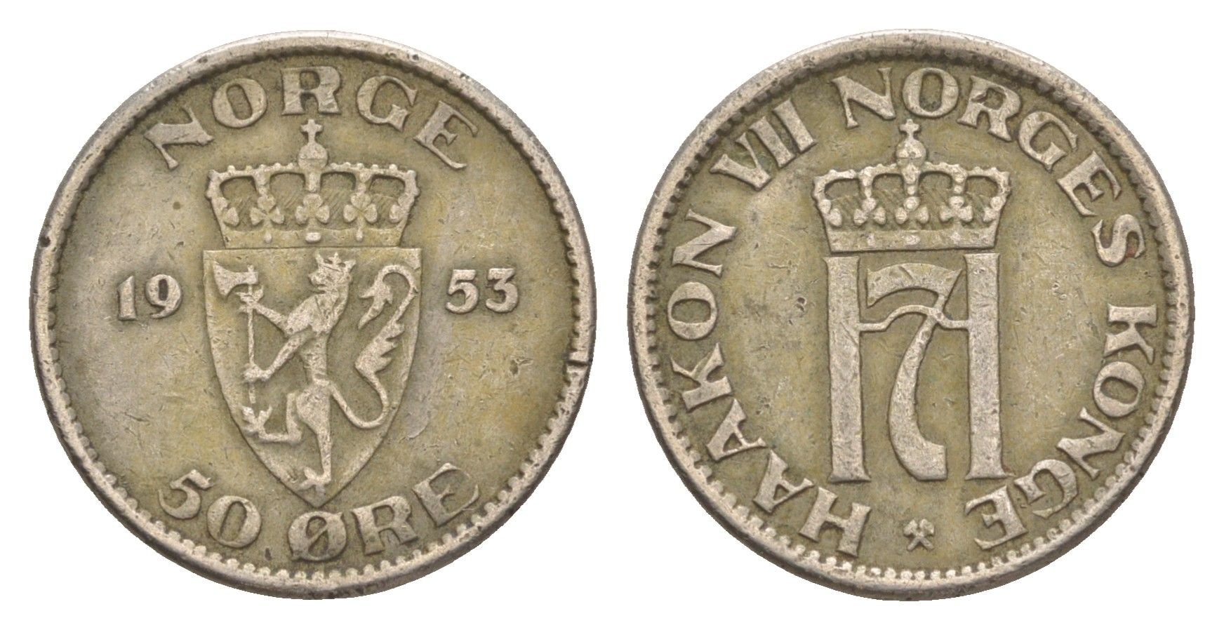 Норвегия 50 эре 1953 Хокон VII (1905-1957) KM 402 медно-никель 4620-234