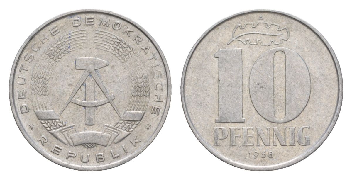 ГДР 10 пфеннигов 1968 A KM 10 алюминий 4630-664