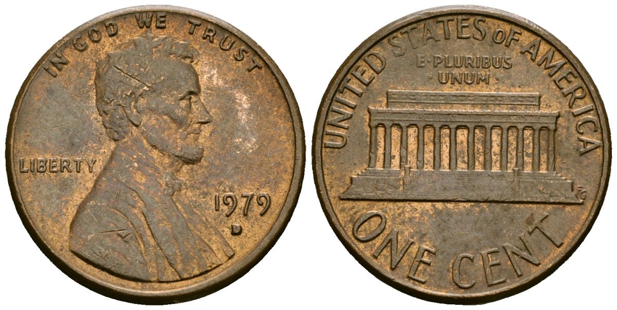 США 1 цент 1979 D, Линкольн KM 201 медь цинк 4136-161