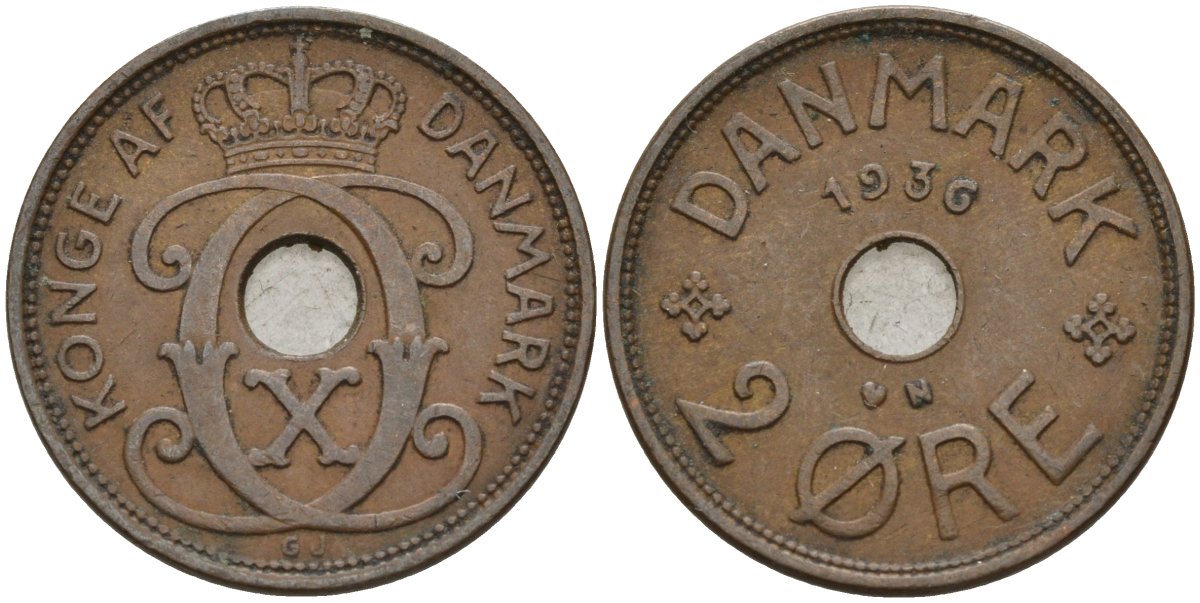 Дания 2 эре 1936 Кристиан X (1912-1947) KM 827 бронза 4147-521