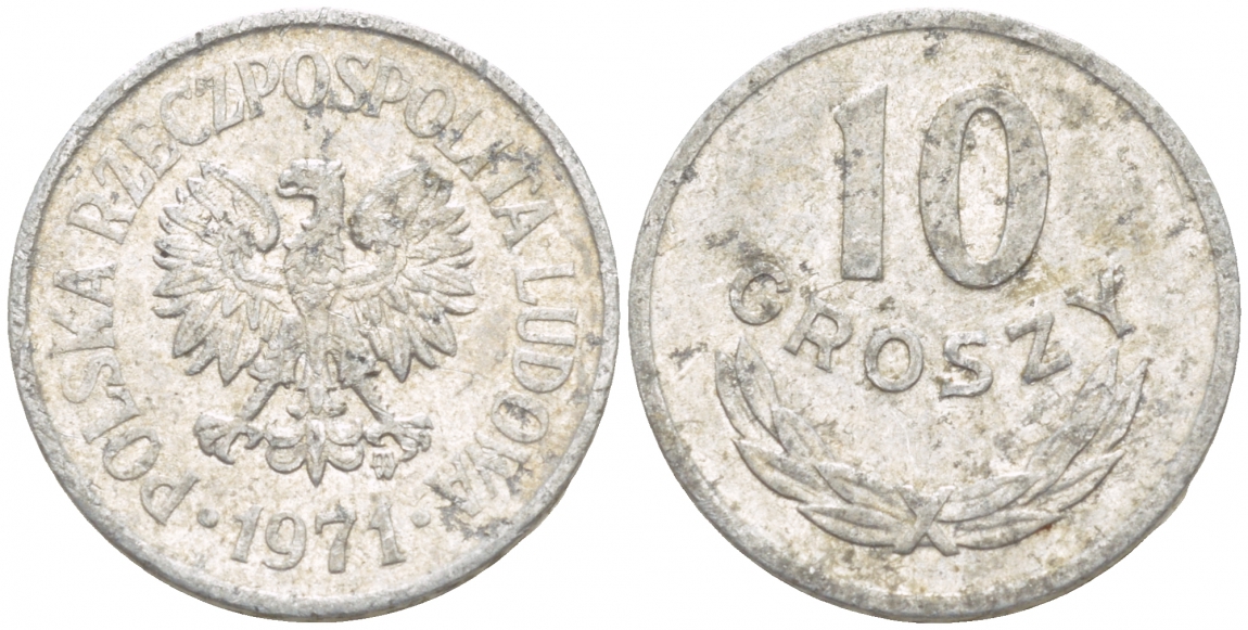 ПОЛЬША 10 ГРОШЕЙ 1971 MW KM АА47 алюминий 4549-265
