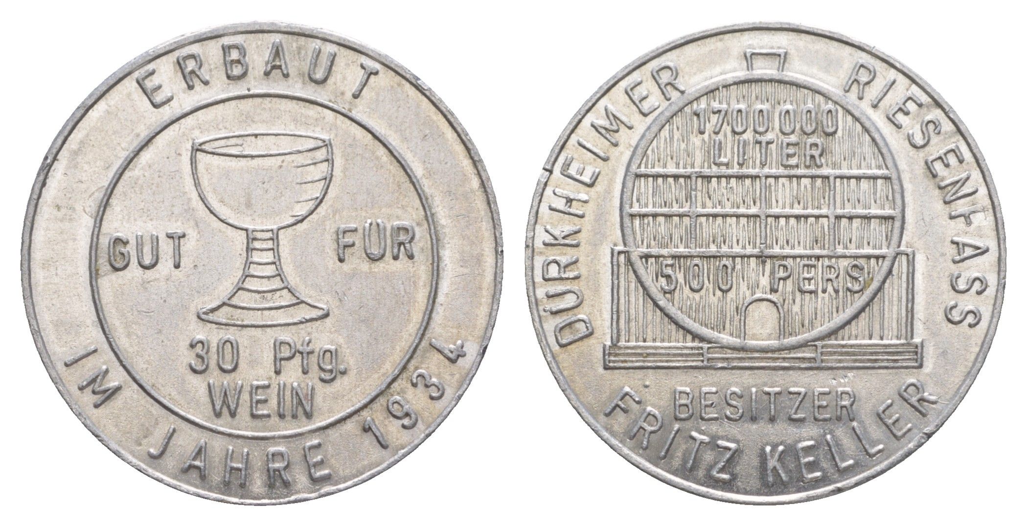 Бад-Дюркхайм жетон в 30 пфеннигов (бокал белого вина) ND Men05 5811.2, Men18 7253.2 алюминий UNC 4638-227