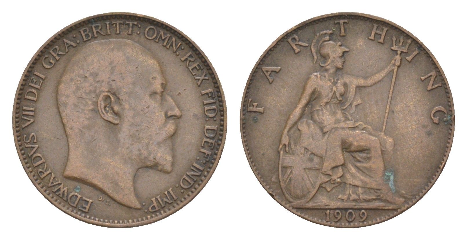 Великобритания 1 фартинг 1909 Эдуард VII (1901-1910) KM 792, Spink 3992 бронза 4630-221