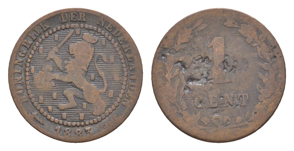 Нидерланды 1 цент 1883 Виллем III (1849-1890) KM 107 бронза 71-763