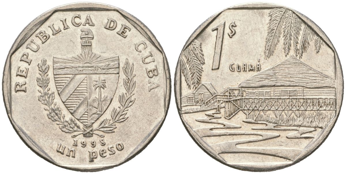 Куба 1 песо 1998 хижины Гуама KM?579, JMA?MC23 сталь плакированная никелем 4395-1027