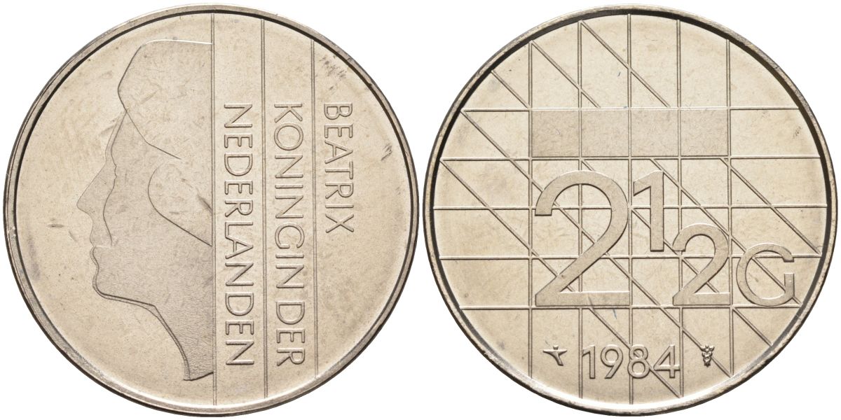 Нидерланды 2 1/2 гульдена 1984 Беатрикс (1980-2013) KM 206 никель UNC 4593-1035