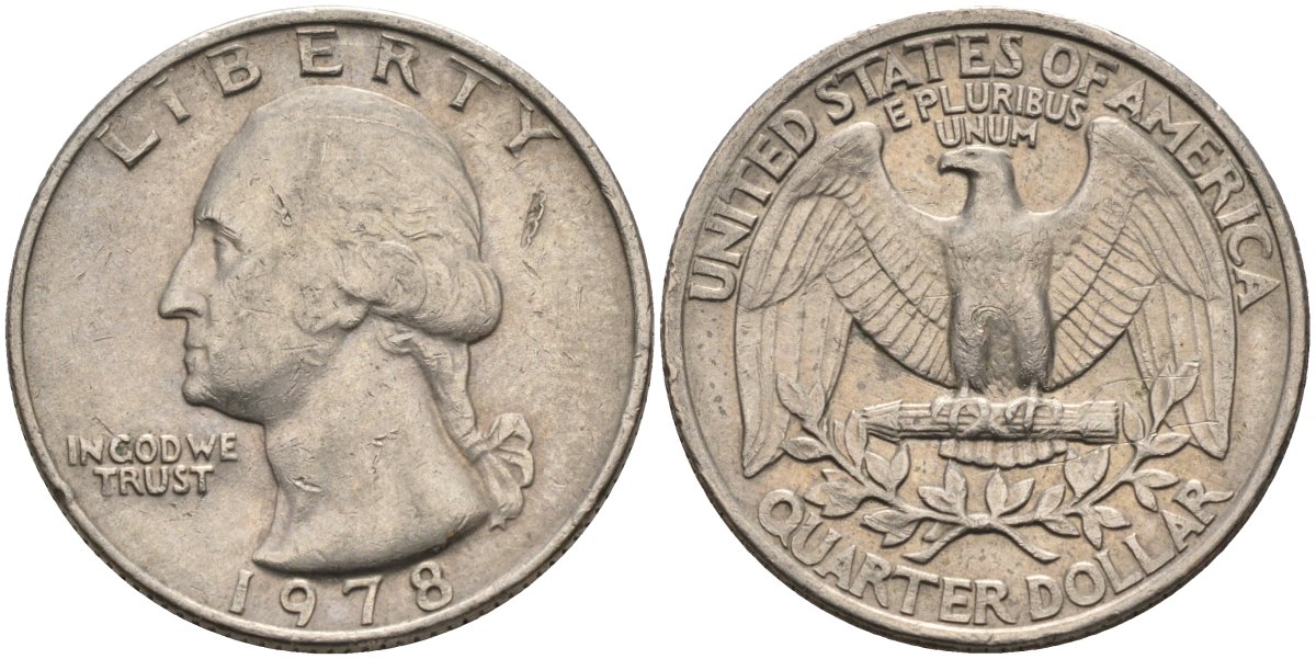 США 25 центов (квотер) 1978 Вашингтон KM A164a медь плакированная медно-никелем 4584-1056