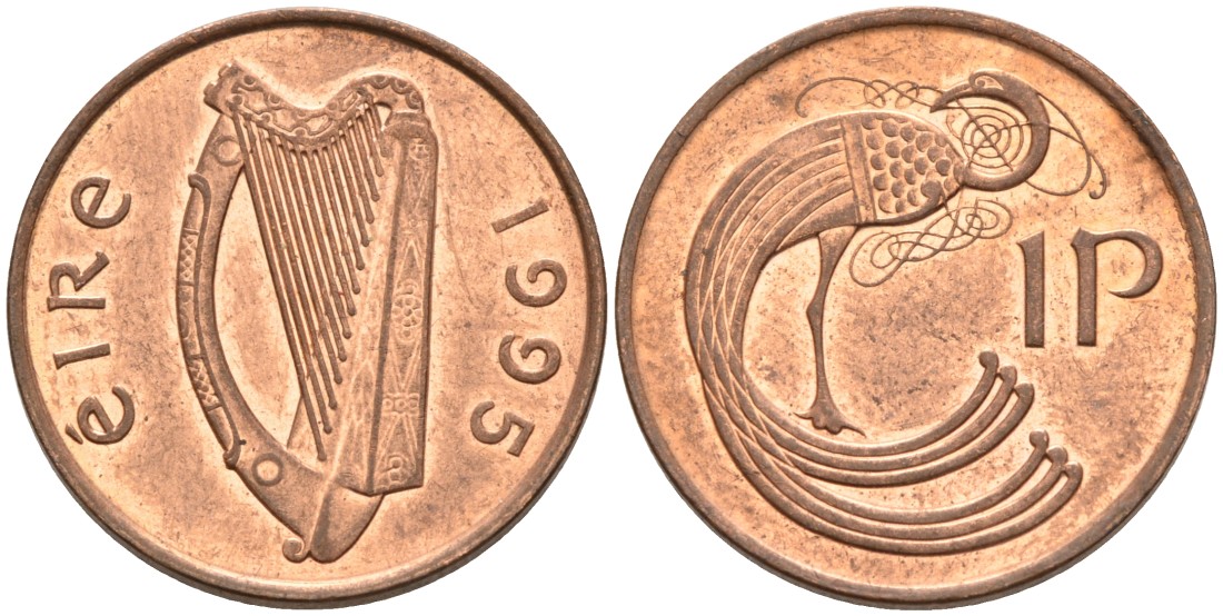 Ирландия 1 пенни 1995 птичка KM 20а сталь плакированная медью 92-214