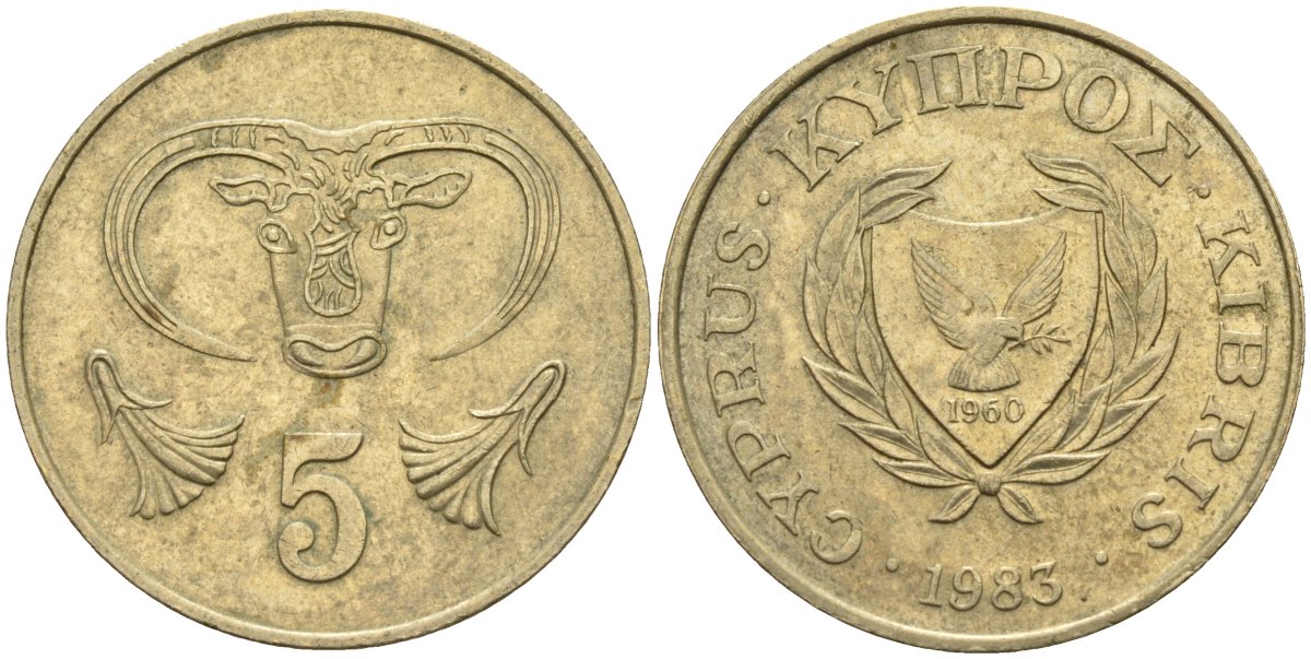 Кипр 5 центов 1983 голова быка KM 55.1 никель латунь 4141-922
