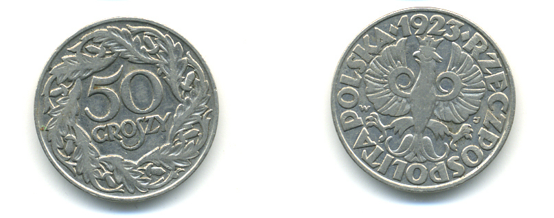 Польша 50 грошей 1923 Республика KM 13, Parchimowicz 106 никель 83-251