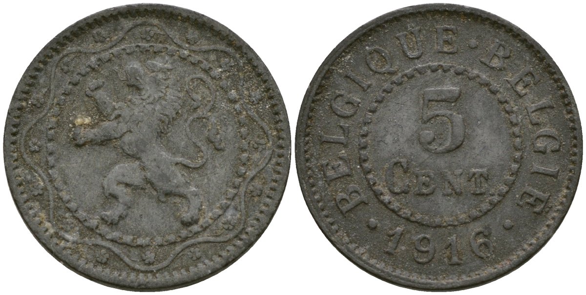 Бельгия 5 сантимов 1916 Belgie KM 80 цинк 4136-523