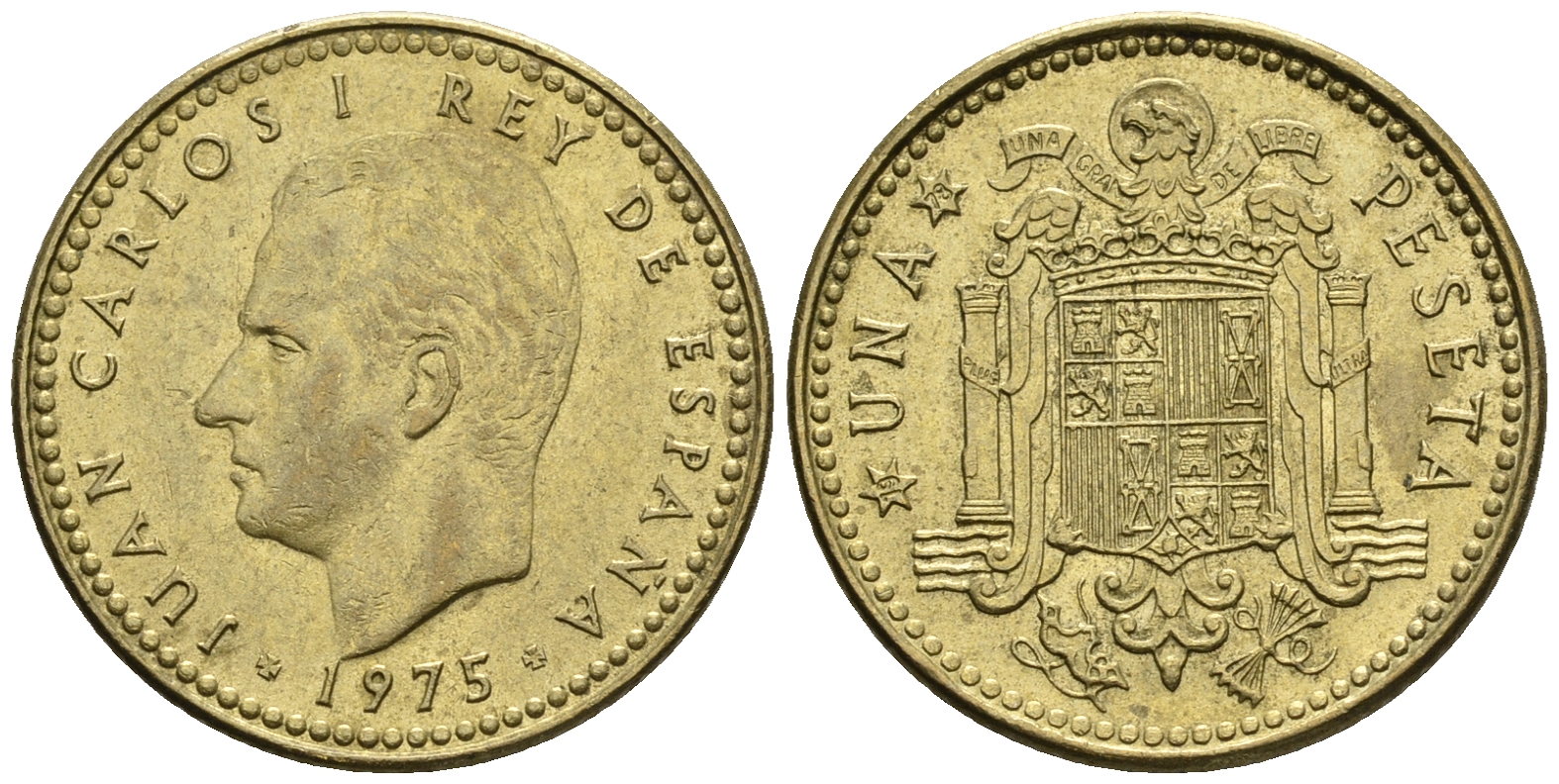 Испания 1 песета 1975 (78) Хуан Карлос I (1975-2014) KM 806 алюминиевая бронза 85-714