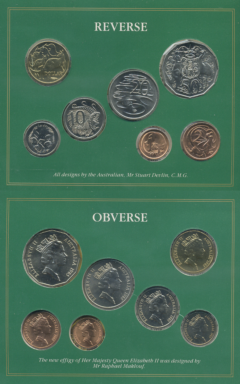 Австралия официальный набор из 7 монет 1985 в оригинальной картонной упаковке, с сертификатом, запайка KM MS 18   UNC  2-6-3-34