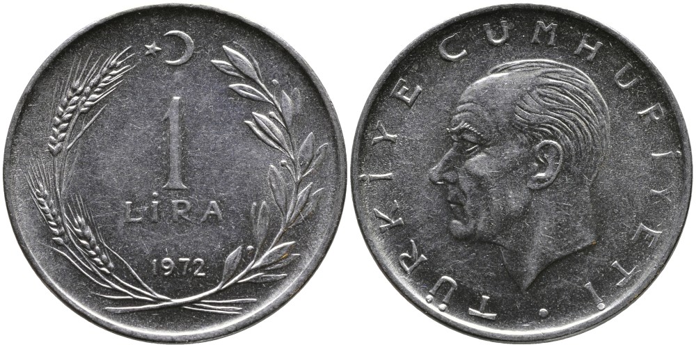 Турция 1 лира 1972 Мустафа Кемаль Ататюрк KM 889а.2 нержавеющая сталь 4364-1835
