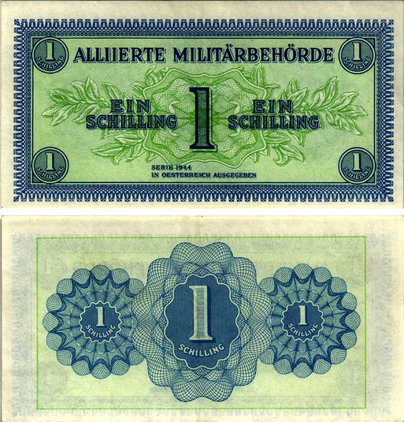 АВСТРИЯ 1 ШИЛЛИНГ 1944 ОККУПАЦИЯ СОЮЗНИКОВ, ВТОРАЯ МИРОВАЯ ВОЙНА Pick 103а бумага XF 7214-43-2-1