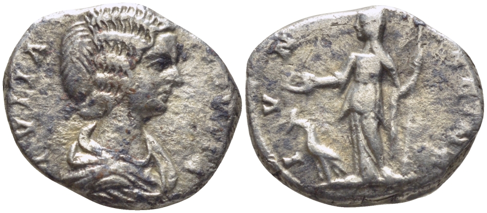 Римская Империя денарий 200 - 207 Юлия Домна, жена Септимия Севера IVNO REGINA, Юнона, Лаодикея Very fine RIC 640 серебро 1073-15-53