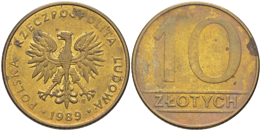 ПОЛЬША 10 ЗЛОТЫХ 1989 MW KM 152.2 латунь 4519-1022