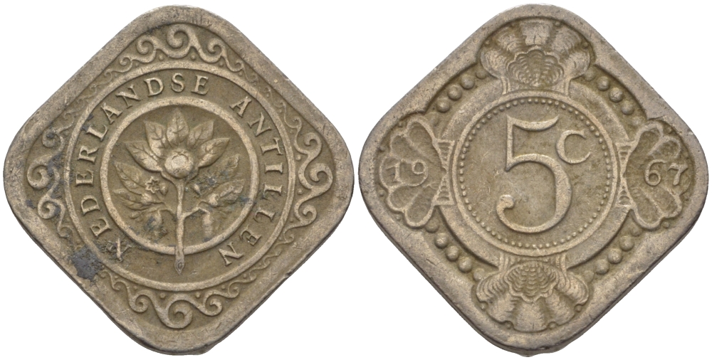 Нидерландские Антилы 5 центов 1967 Юлиана (1948-1980) KM 6 медно-никель 66-963
