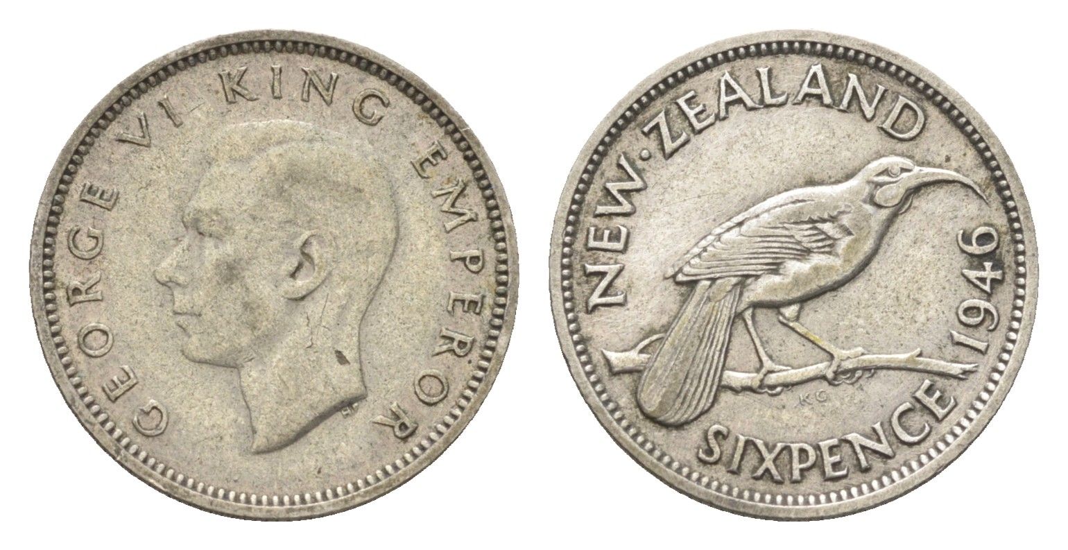 Новая Зеландия 6 пенсов 1946 Георг VI (1936-1952) KM 8 серебро 4659-943