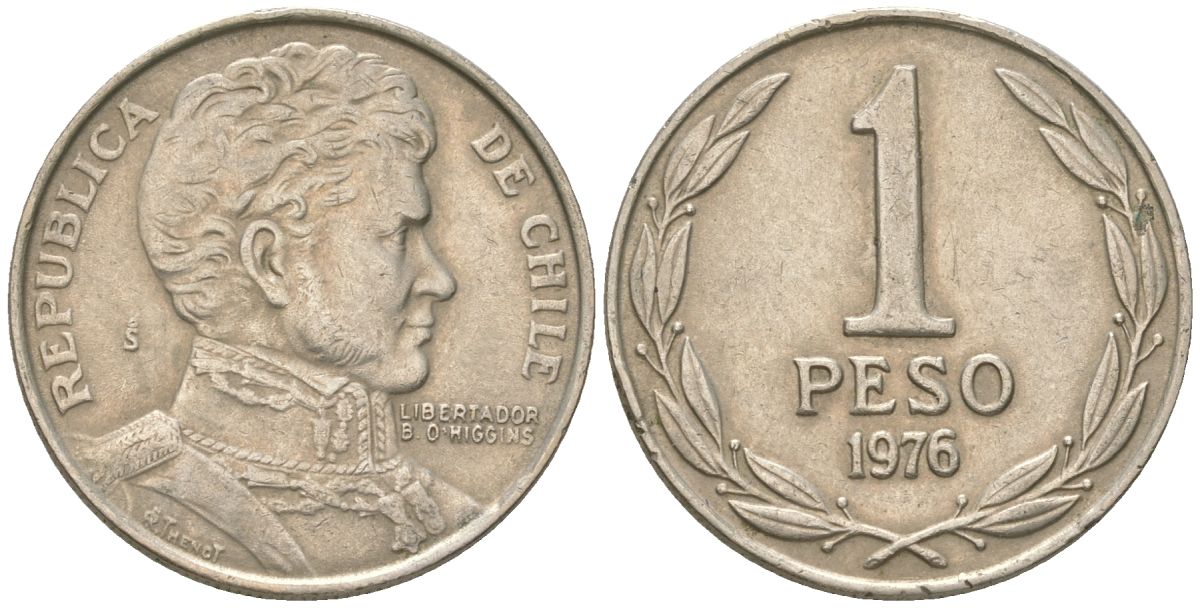 Чили 1 песо 1976 KM 208 никель латунь 4513-1114