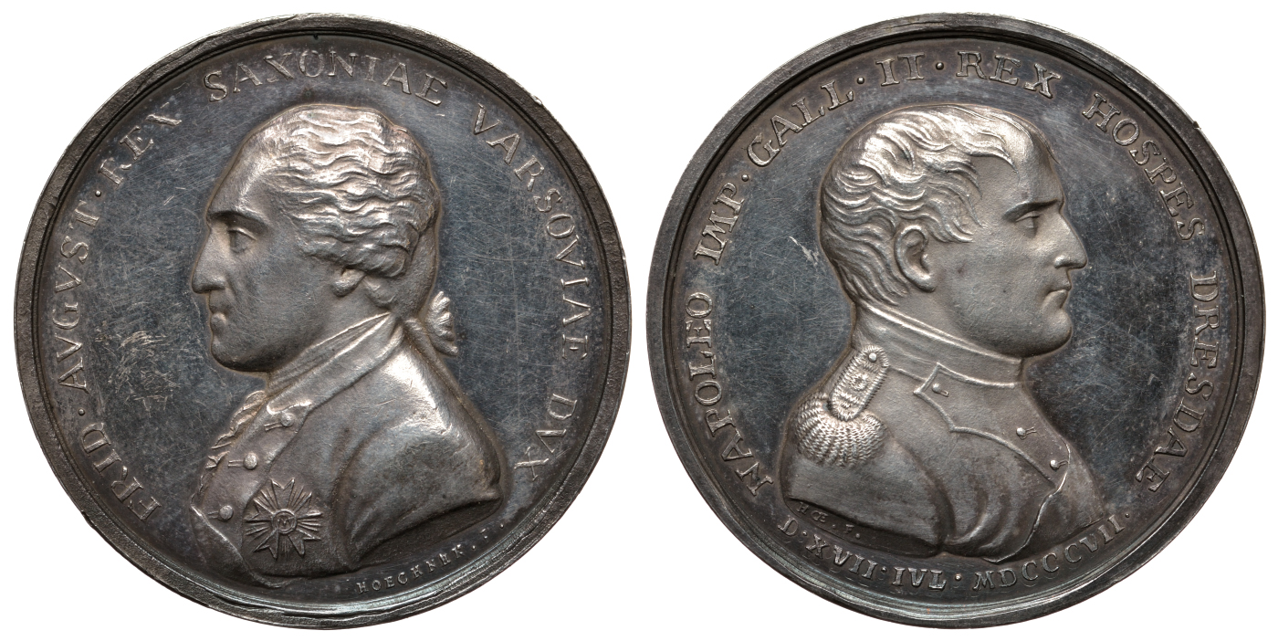 Саксония медаль 1807 Наполеон I в Дрездене, король Саксонии Фридрих Август, диаметр 41 мм. Merseb 2429 серебро UNC 00-000-00