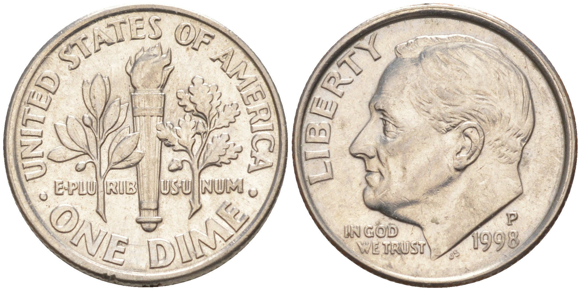 США 10 ЦЕНТОВ = 1 ДАЙМ 1998 P, РУЗВЕЛЬТ KM 195a медь плакированная медно-никелем 187-1119
