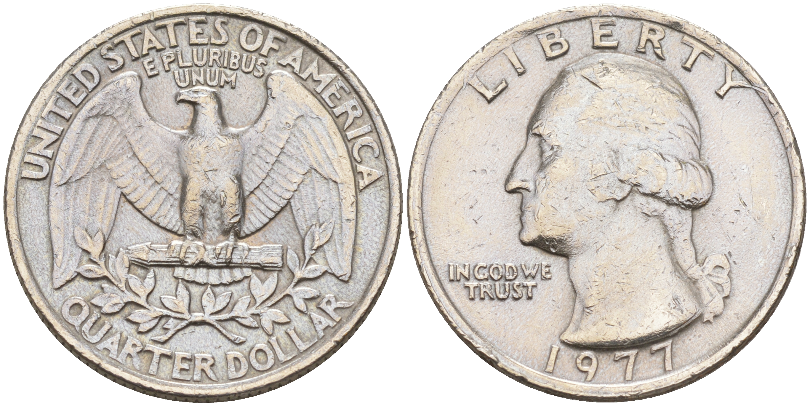 США 25 центов (квотер) 1977 Вашингтон KM A164a медь плакированная медно-никелем 190-324