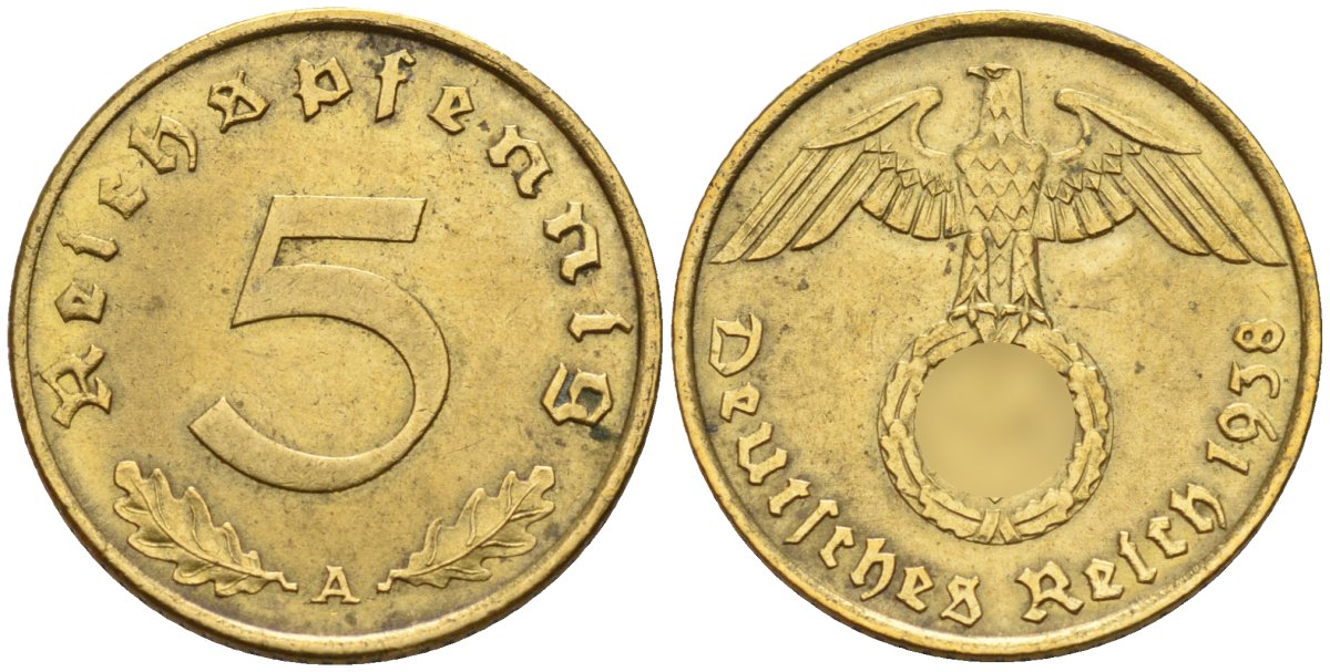 Германия 5 рейхспфеннигов 1938 A KM 91, J. 363 алюминиевая бронза 4151-832