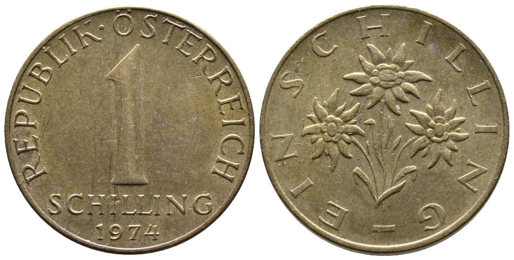 АВСТРИЯ 1 ШИЛЛИНГ 1974 KM 2886 алюминиевая бронза 51-1811