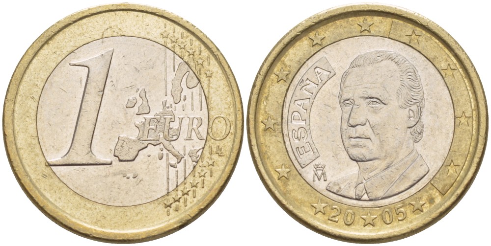 Испания 1 евро 2005 Хуан Карлос I KM 1046 биметалл 4543-311
