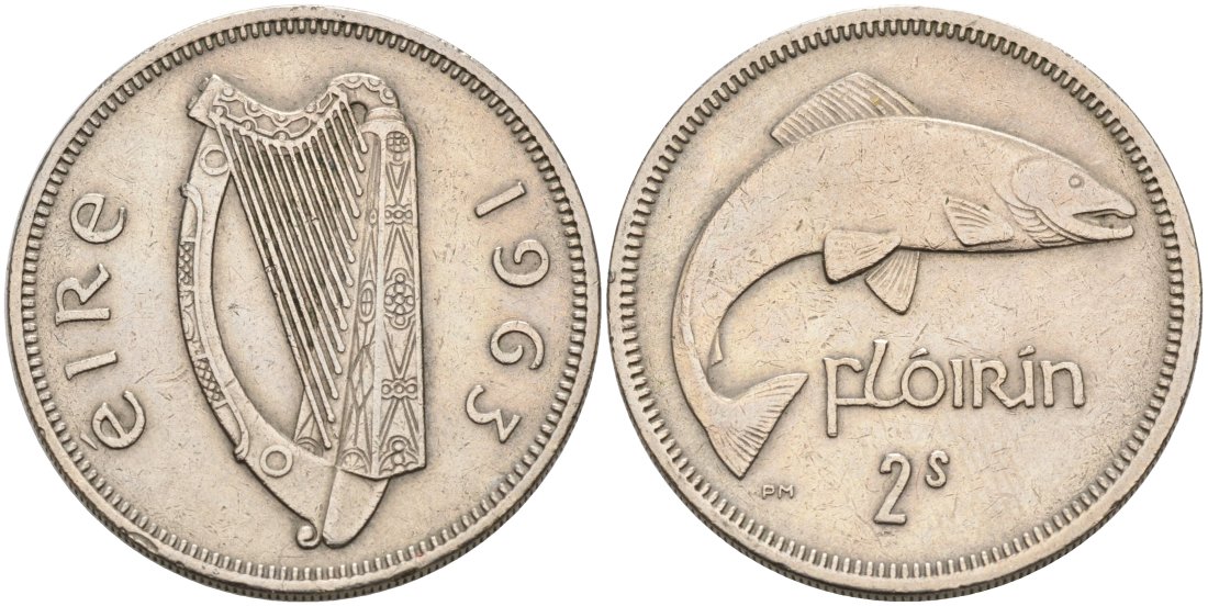 Ирландия 1 флорин (2 шиллинга) 1963 лосось KM 15а медно-никель 4572-131