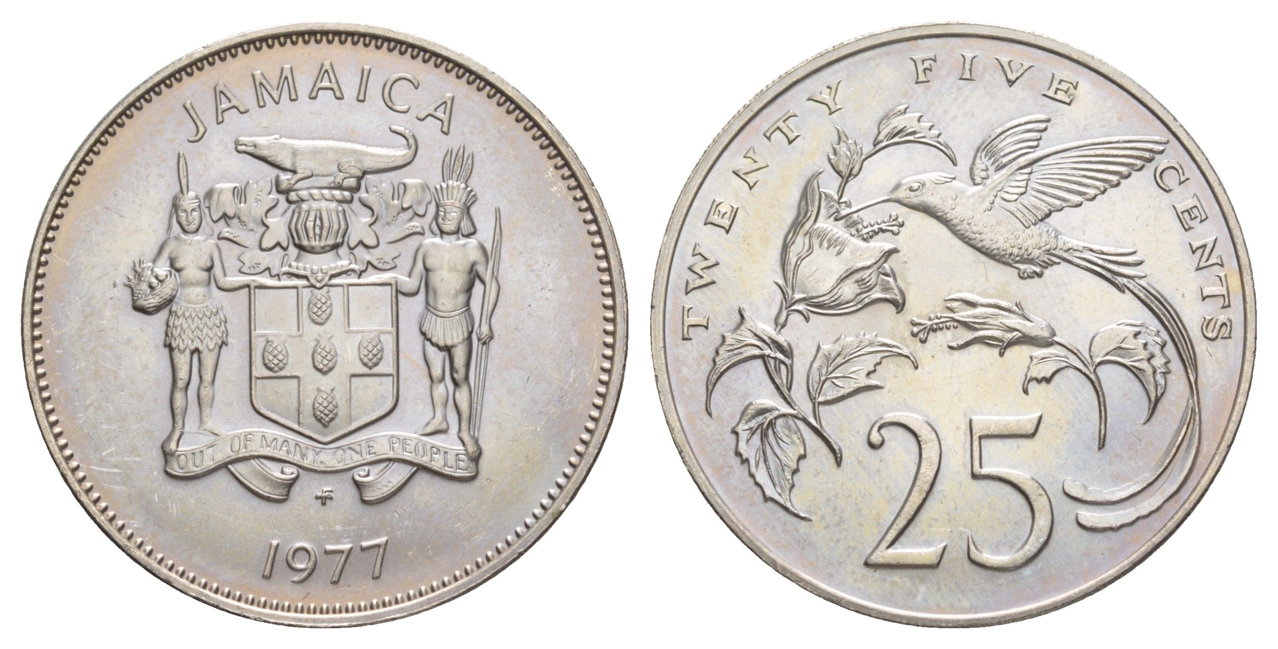 Ямайка 25 центов 1977 FM, тираж 1.709 экземпляра KM 56 медно-никель BU 1529-441