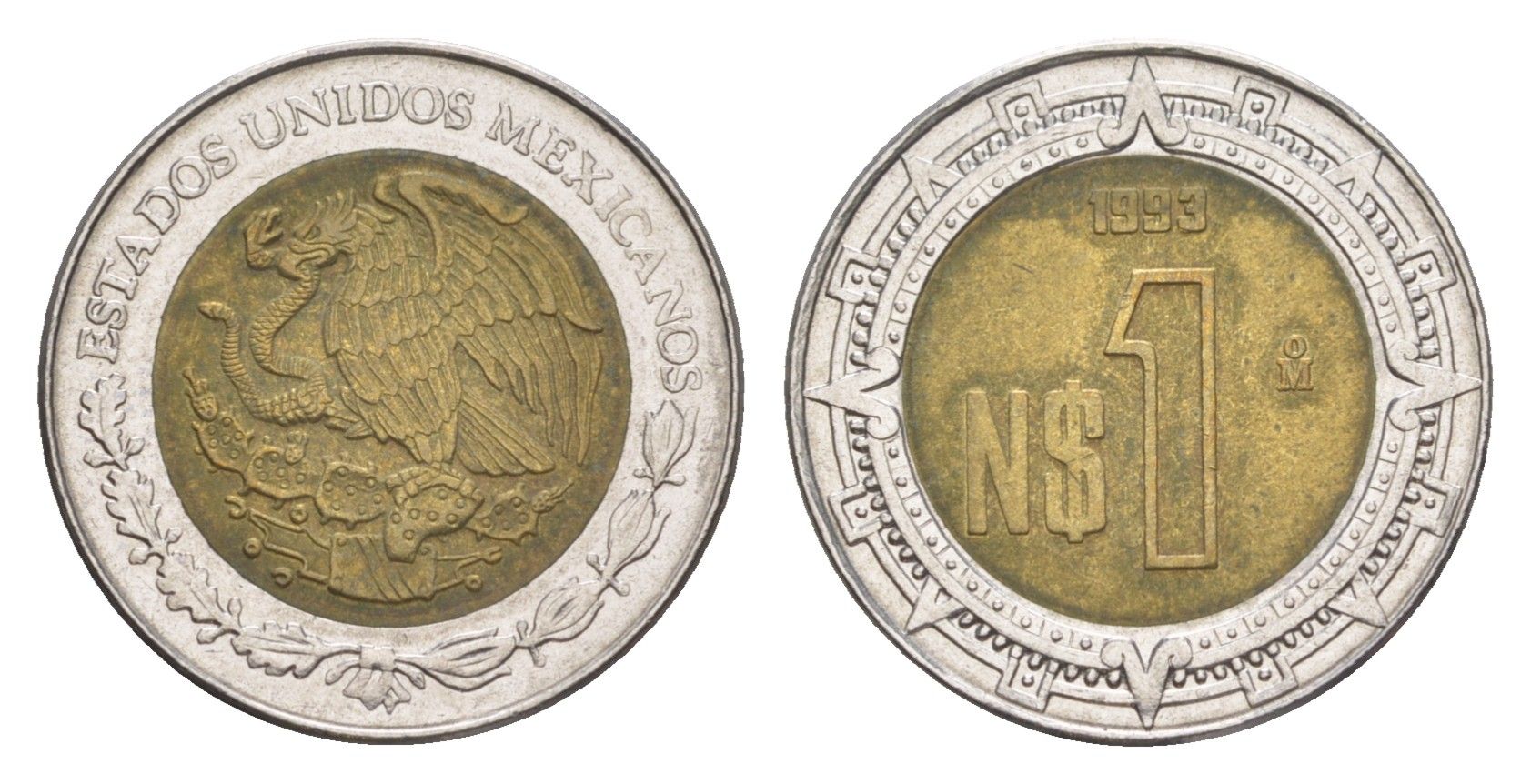 Мексика 1 песо 1993 Mo KM 550 биметалл 4644-833