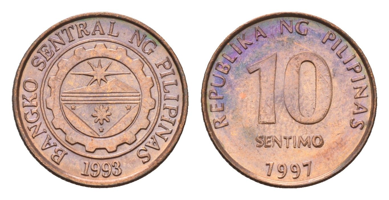 Филиппины 10 сентимо 1997 KM 270 сталь плакированная медью UNC 4396-954