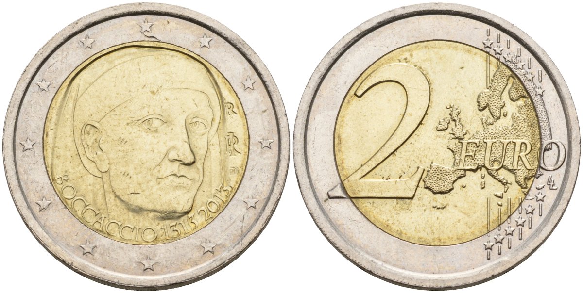 Италия 2 евро 2013 700 лет со дня рождения Джованни Боккаччо KM 358 биметалл 4132-1113