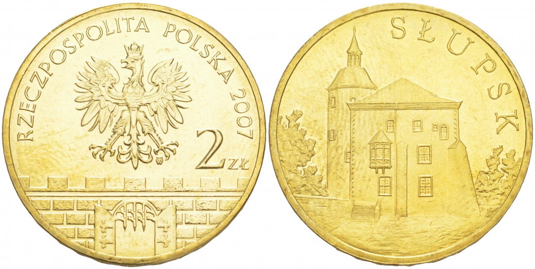 Польша 2 злотых 2007 MW, серия польские города, Слупск (Slupsk) KM 620 латунь UNC M19-09