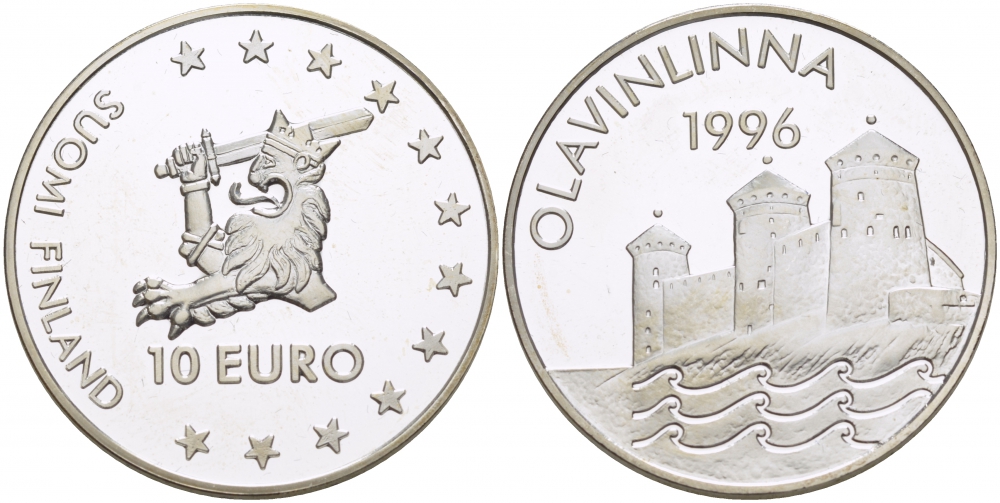 Финляндия 10 евро 1996 крепость Олавинлинна серебро PROOF 11-273-41