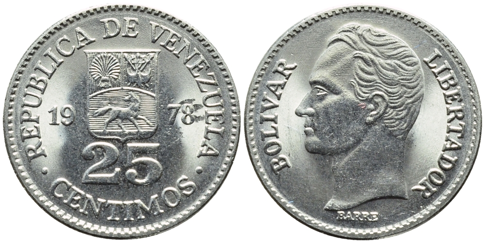 Венесуэла 25 сентимо 1978 Симон Боливар KM 50.1 никель 4392-964