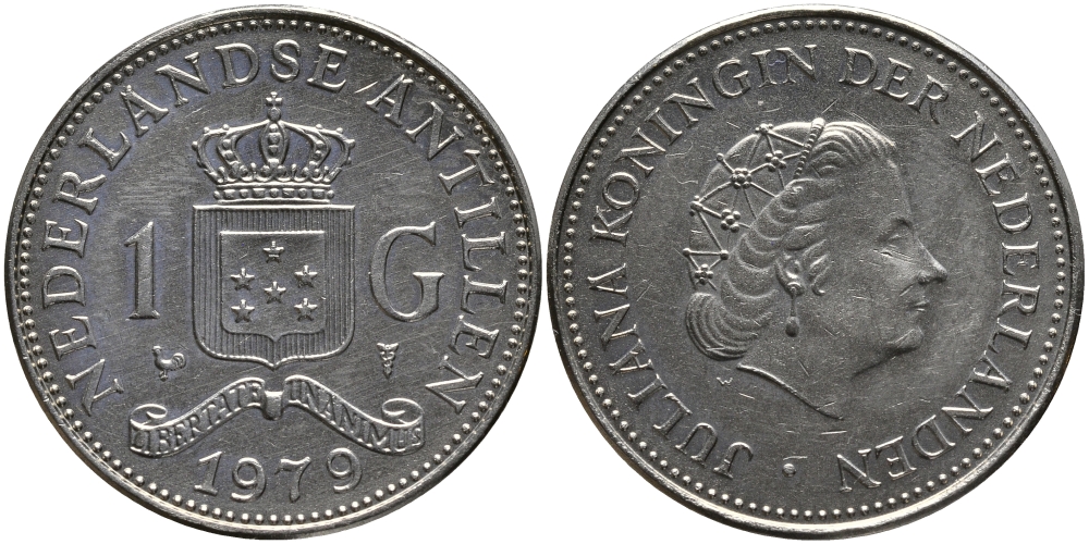 Нидерландские Антилы 1 ГУЛЬДЕН 1979 Юлиана (1948-1980) KM 12 никель 1523-315