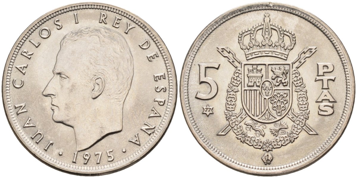 Испания 5 песет 1975 (77) Хуан Карлос I (1975-2001) KM 807 медно-никель UNC 4583-1223