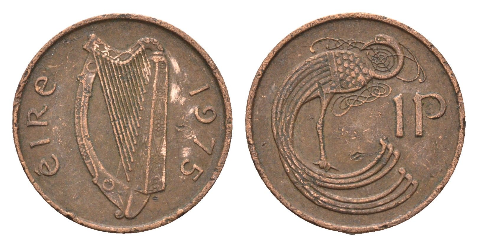 Ирландия 1 пенни 1975 мифологическая птица лира KM 20 бронза 4687-927