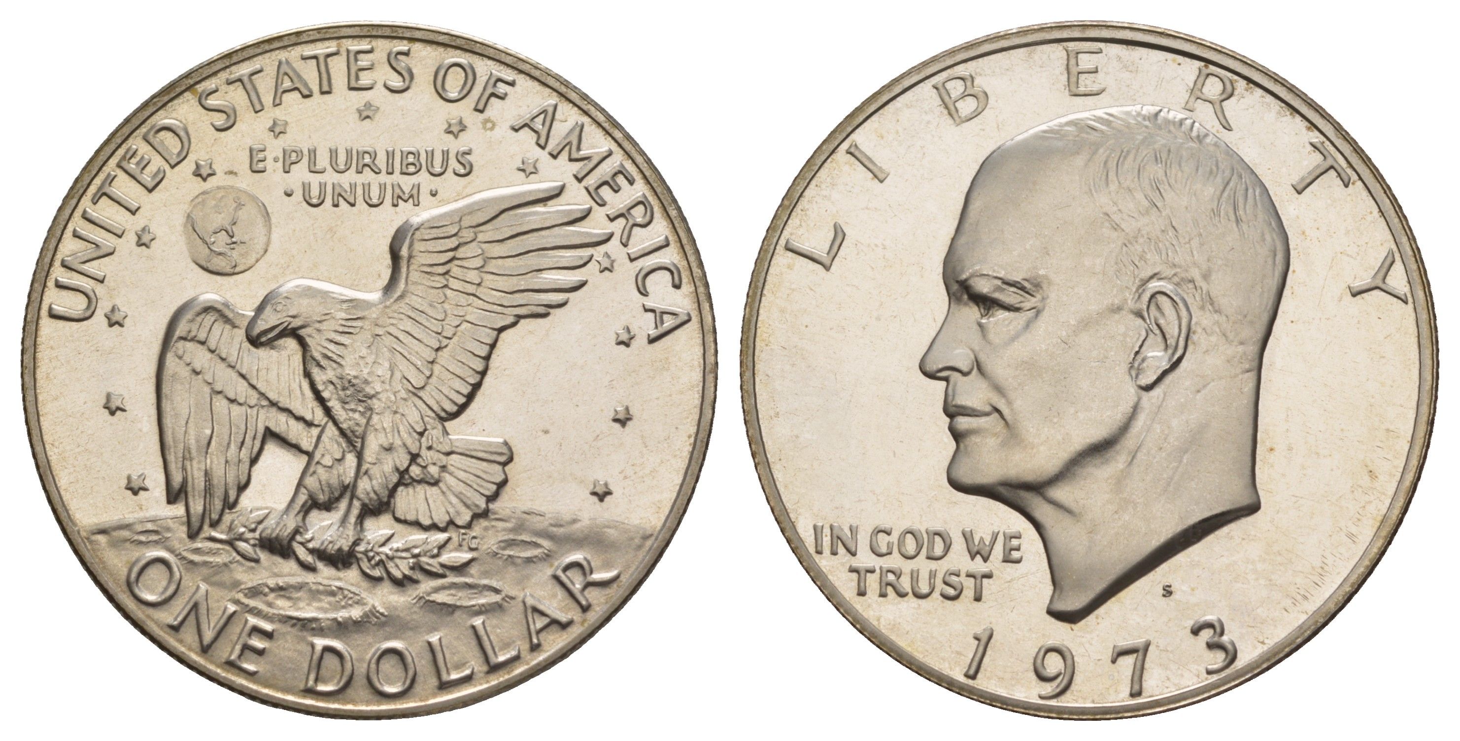 США 1 доллар 1973 S, Президент Эйзенхауэр, лунный орел, редкий год KM 203 медь плакированная медно-никлем PROOF 413-1914