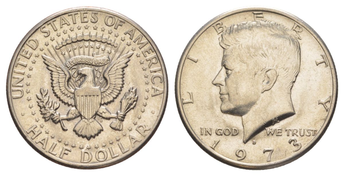 США 1/2 доллара (50 центов) 1973 Джон Кеннеди KM 202b медь плакированная медно-никелем aUNC 4517-1241